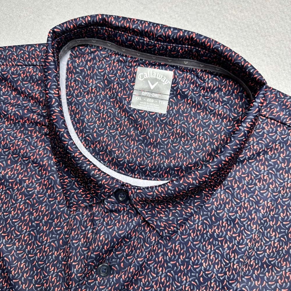 Callaway Polo Shirt Mens XXL Navy Blue Opti-Dri Abstract Print Short Sleeve